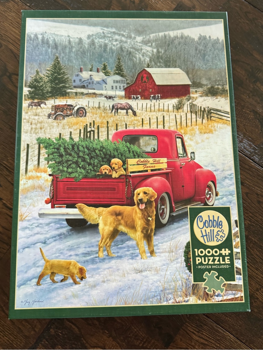 Cobble Hill Red Vintage Truck with Golden Retrievers Christmas Puzzle